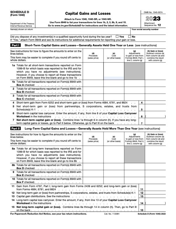 Capital Gains and Losses Form 1040