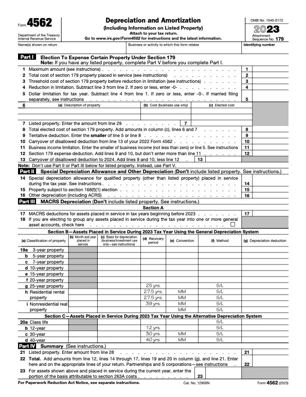 Depreciation and Amortization Form 4562