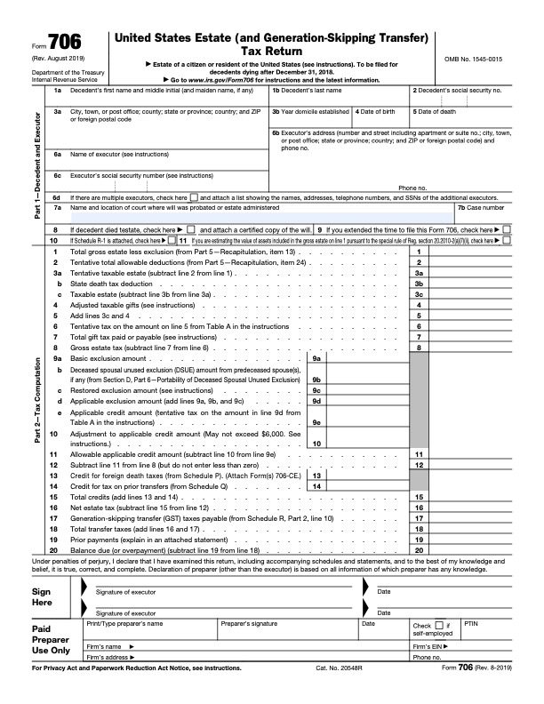 United States Estate (and Generation-Skipping Transfer) Tax Return Form 706