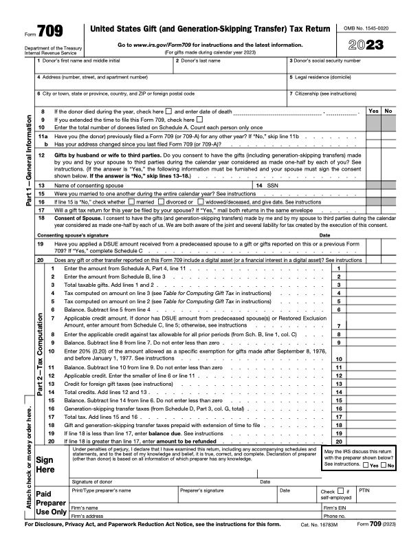 United States Gift (and Generation-Skipping Transfer) Tax Return Form 709